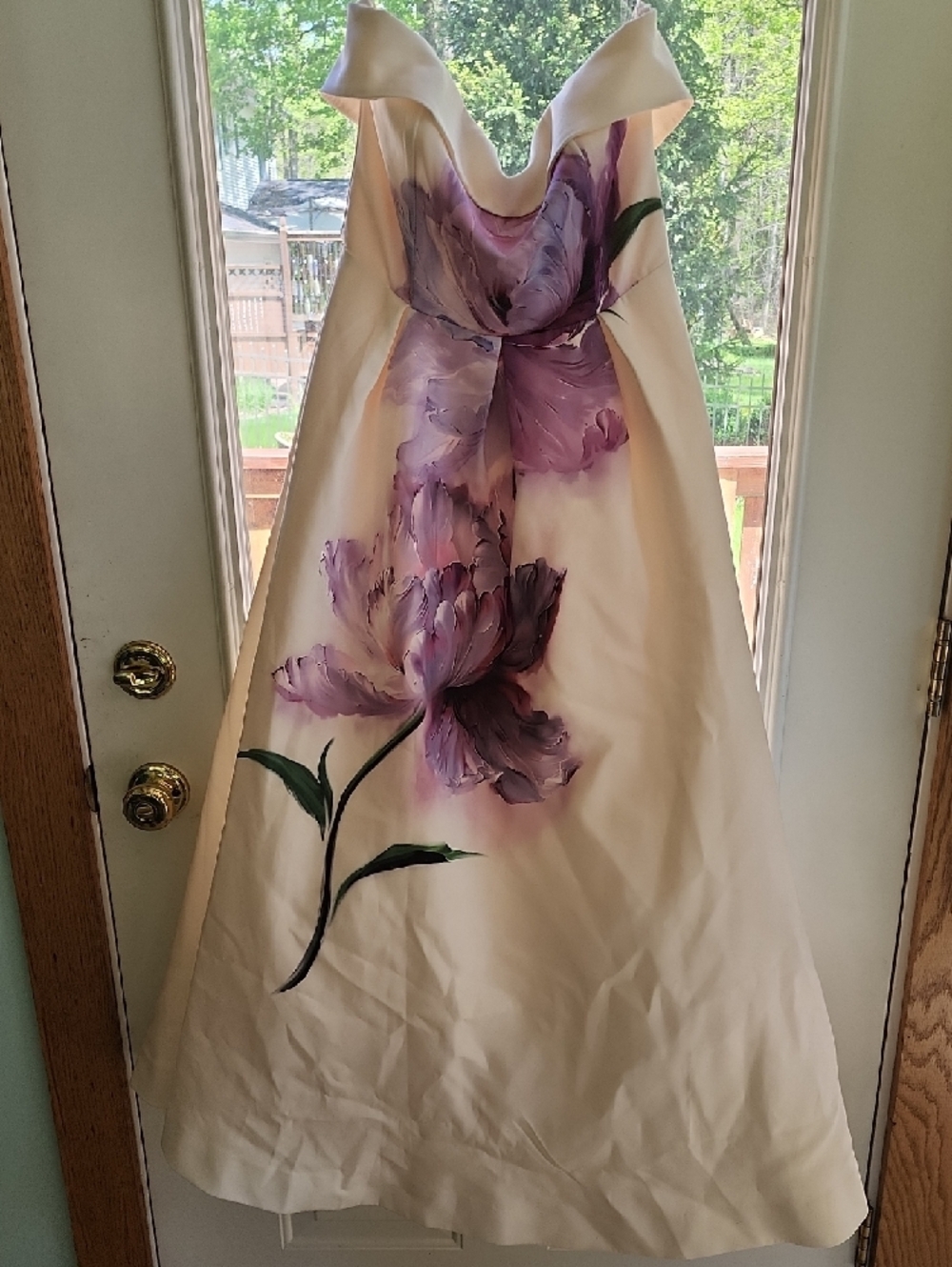 Club L London Strapless Ivory Midi Dress with Lavender Floral Accent - Picture 4 of 6